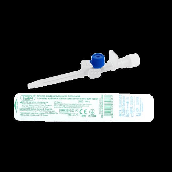 Катетер внутрішньовенний безпечний з голкою, конічним ковпачком та ковпачком для голки, розмір 22G